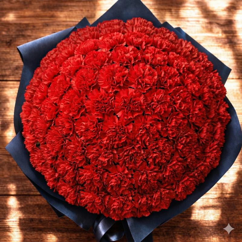 【期間限定】カーネーションブーケ　ルビーレッド　L(100本)　母の日 ギフト　母の日におすすめ☆(ROSE＆SKY（ローズアンドスカイ）さん)のメインイメージ
