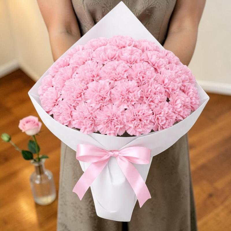 【期間限定】カーネーションブーケ　ピーチピンク　S(50本)　母の日 ギフト　母の日におすすめ☆(ROSE＆SKY（ローズアンドスカイ）さん)のメインイメージ