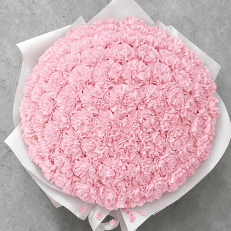 【期間限定】カーネーションブーケ　ピーチピンク　L(100本)　母の日 ギフト　母の日におすすめ☆(ROSE＆SKY（ローズアンドスカイ）さん)のメインイメージ