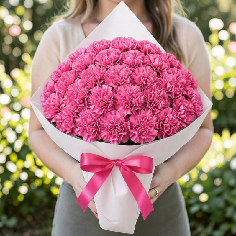 【期間限定】カーネーションブーケ　ローズピンク　S(50本)　母の日 ギフト　母の日におすすめ☆(ROSE＆SKY（ローズアンドスカイ）さん)のメインイメージ
