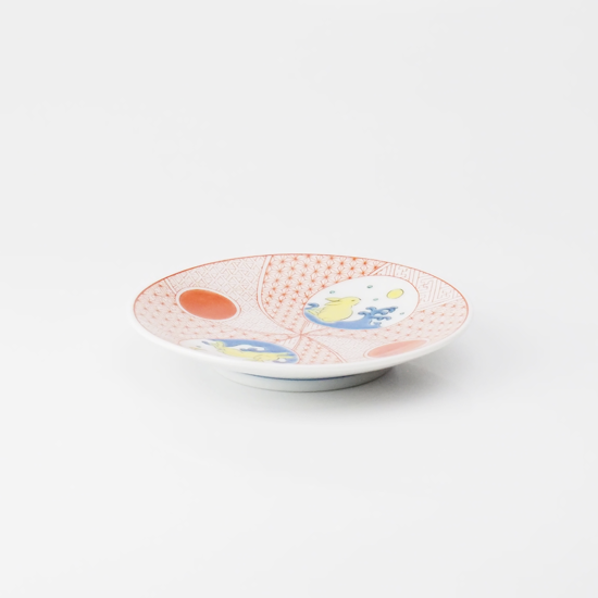 九谷焼和食器　縁起豆皿　9.5cm　うさぎ／青郊窯(九谷焼いわたやさん)のメインイメージ