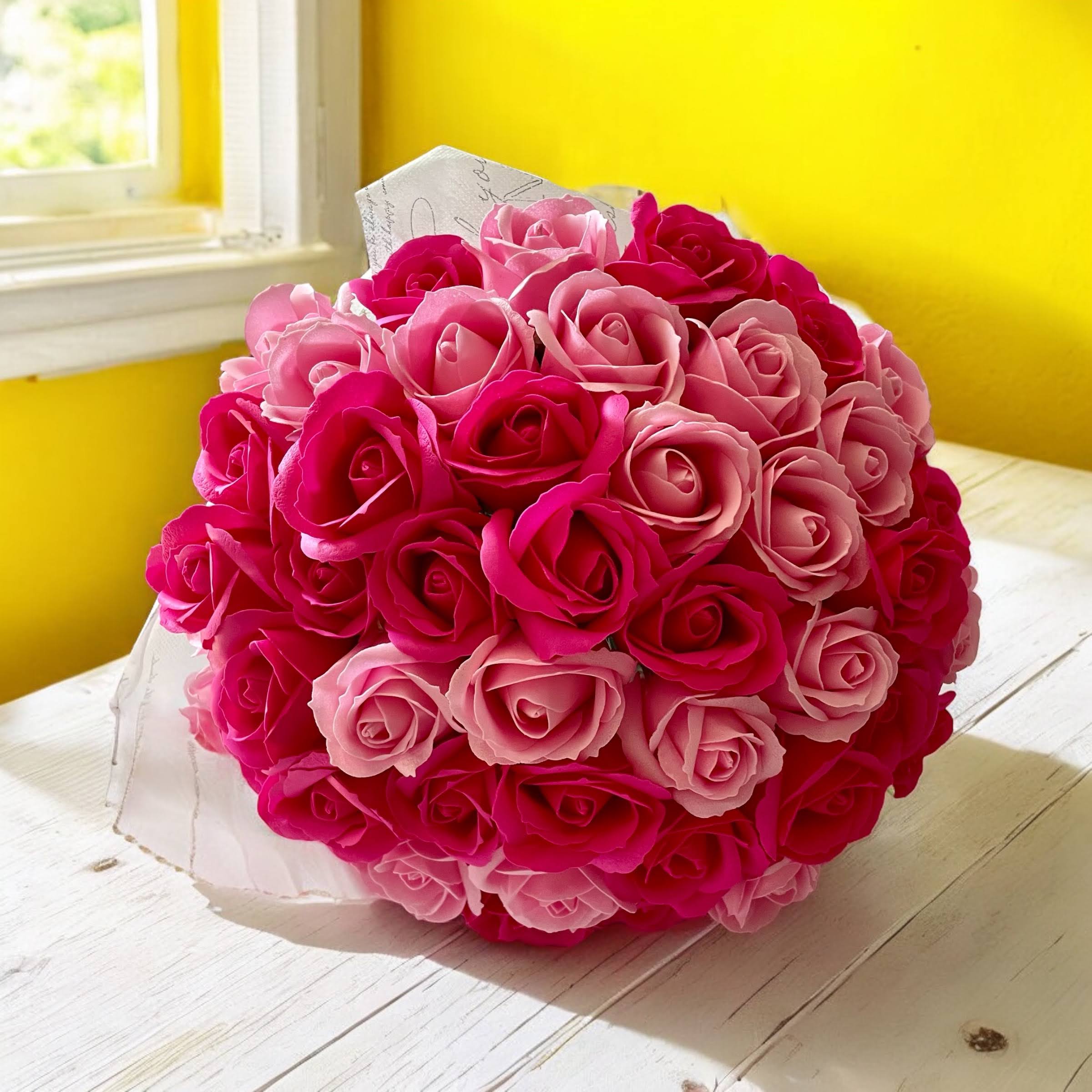ダブルピンク　S(50本)　サヴォンローズ　ばらの花束　おしゃれ 雑貨　母の日におすすめ☆(ROSE＆SKY（ローズアンドスカイ）さん)のメインイメージ