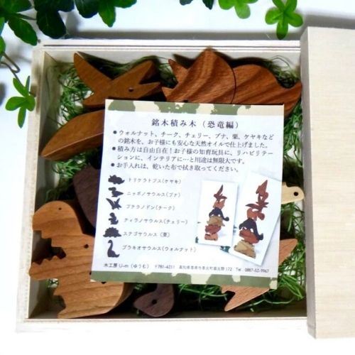 銘木積み木☆恐竜編（桐箱セット）　名入れ1か所のみ(木工房ゆうむさん)のメインイメージ