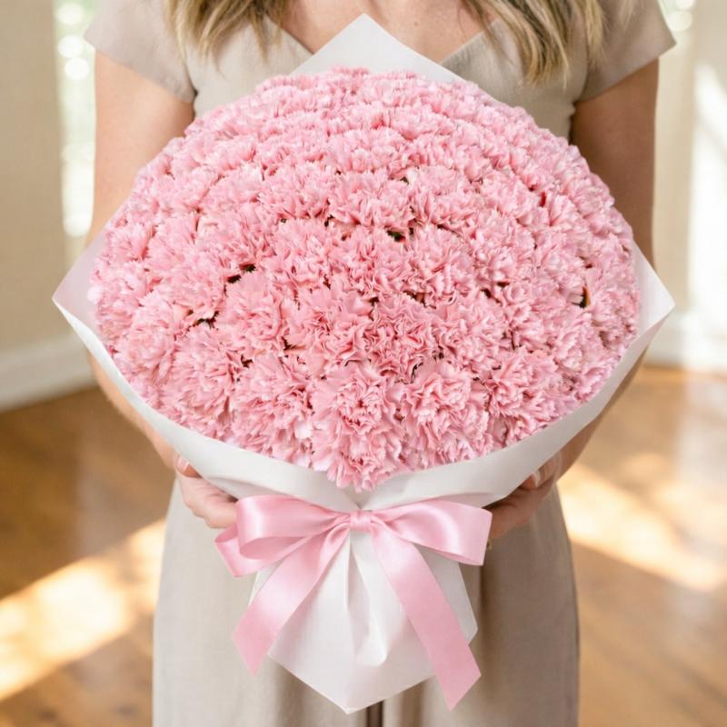 【期間限定】カーネーションブーケ　ピーチピンク　L(100本)　母の日 ギフト　母の日におすすめ☆(ROSE＆SKY（ローズアンドスカイ）さん)のメインイメージ