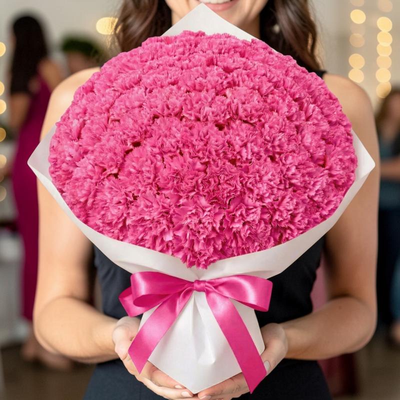 【期間限定】カーネーションブーケ　ローズピンク　L(100本)　母の日 ギフト　母の日におすすめ☆(ROSE＆SKY（ローズアンドスカイ）さん)のメインイメージ